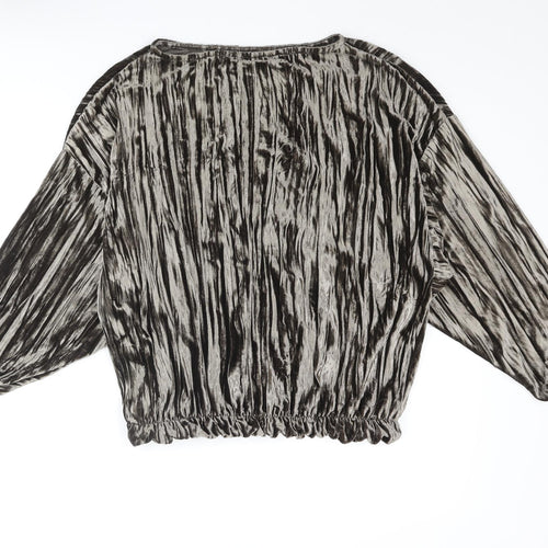 Pull&Bear Womens Brown Polyester Basic Blouse Size S Round Neck