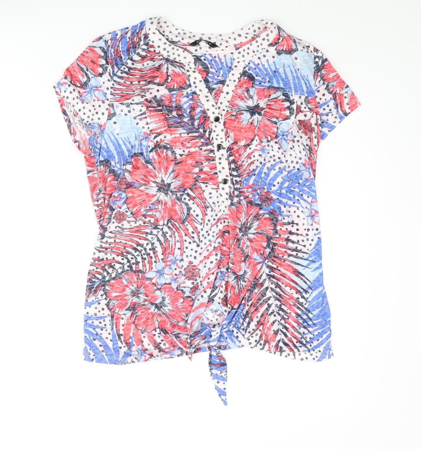 Roman Womens Multicoloured Geometric Polyester Basic Blouse Size 10 V-Neck - Floral Leaf Print