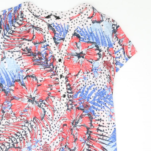 Roman Womens Multicoloured Geometric Polyester Basic Blouse Size 10 V-Neck - Floral Leaf Print