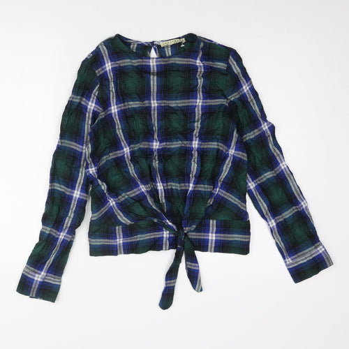Innocence Womens Multicoloured Check Viscose Basic Blouse Size 8 Round Neck - Tie