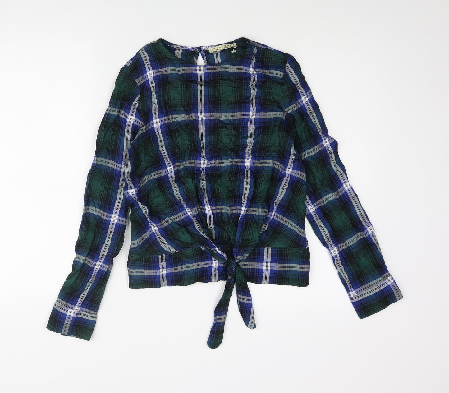 Innocence Womens Multicoloured Check Viscose Basic Blouse Size 8 Round Neck - Tie