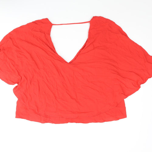 Zara Womens Red Viscose Basic Blouse Size L V-Neck - Batwing