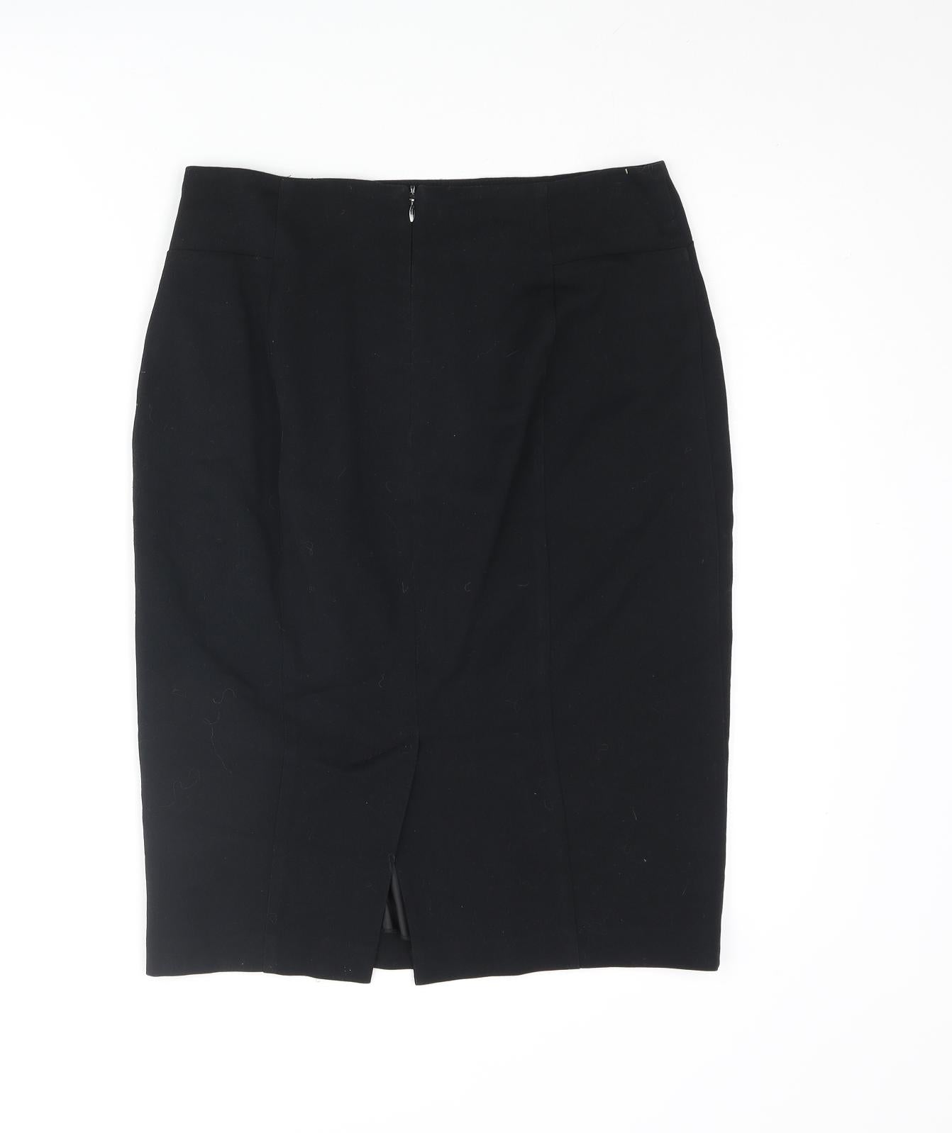 Marks and Spencer Womens Black Polyester Straight & Pencil Skirt Size 8 Zip