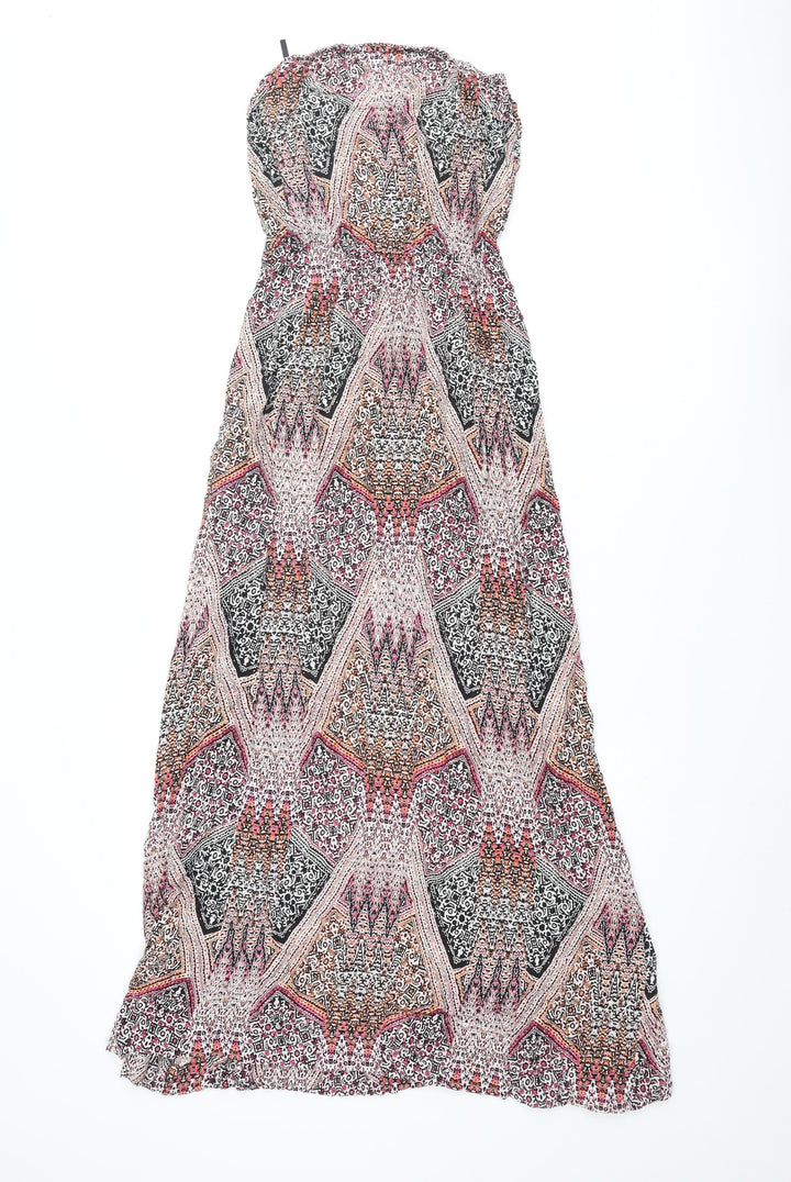 New Look Womens Multicoloured Geometric Viscose Maxi Size 8 Square Neck Pullover