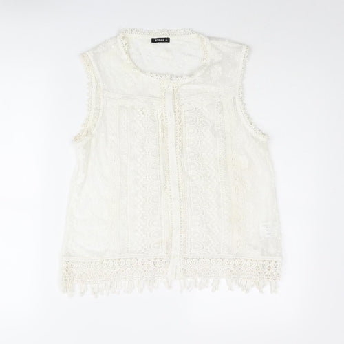 oman Womens Ivory Polyester Basic Blouse Size 14 Round Neck - Lace