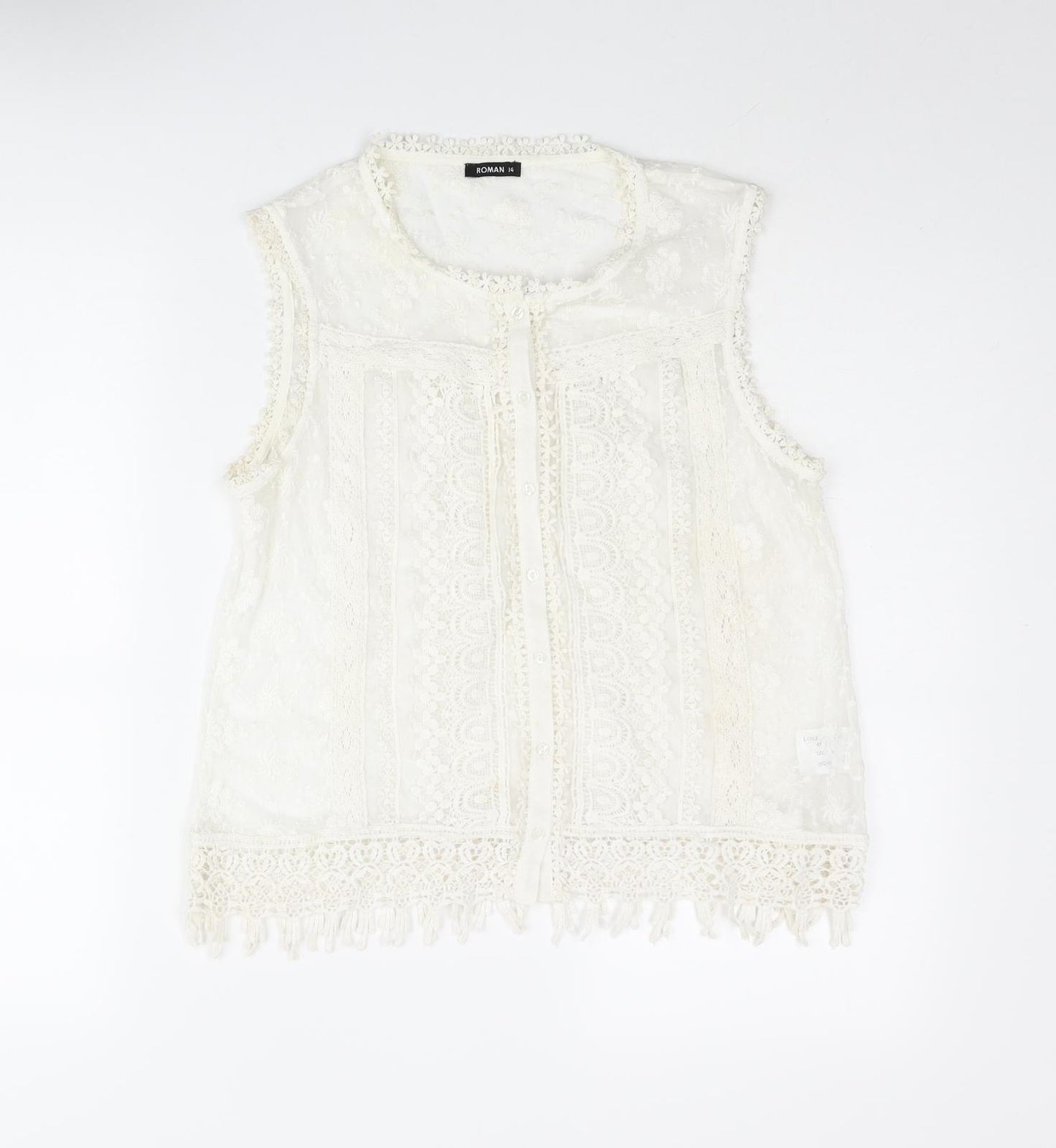 oman Womens Ivory Polyester Basic Blouse Size 14 Round Neck - Lace