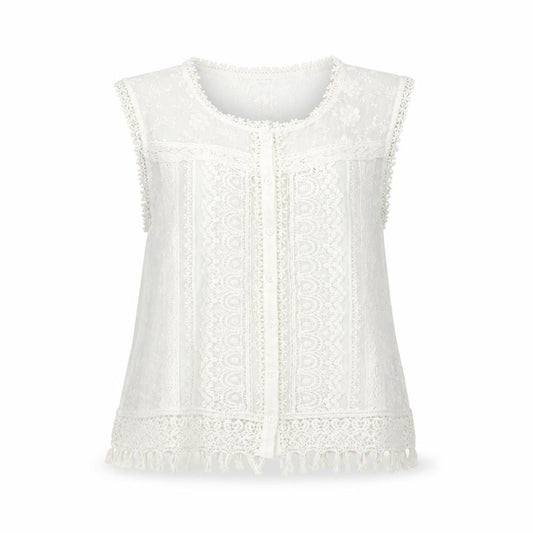 Front view of oman women’s ivory polyester basic blouse, size UK 14, round neck - lace