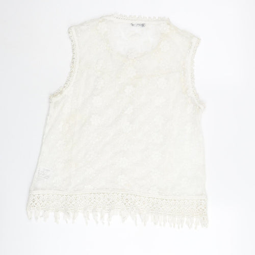 oman Womens Ivory Polyester Basic Blouse Size 14 Round Neck - Lace