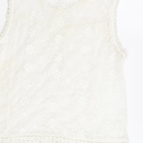 oman Womens Ivory Polyester Basic Blouse Size 14 Round Neck - Lace