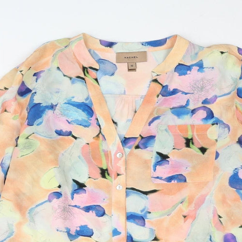 Kachel Womens Multicoloured Floral Silk Basic Blouse Size 10 V-Neck
