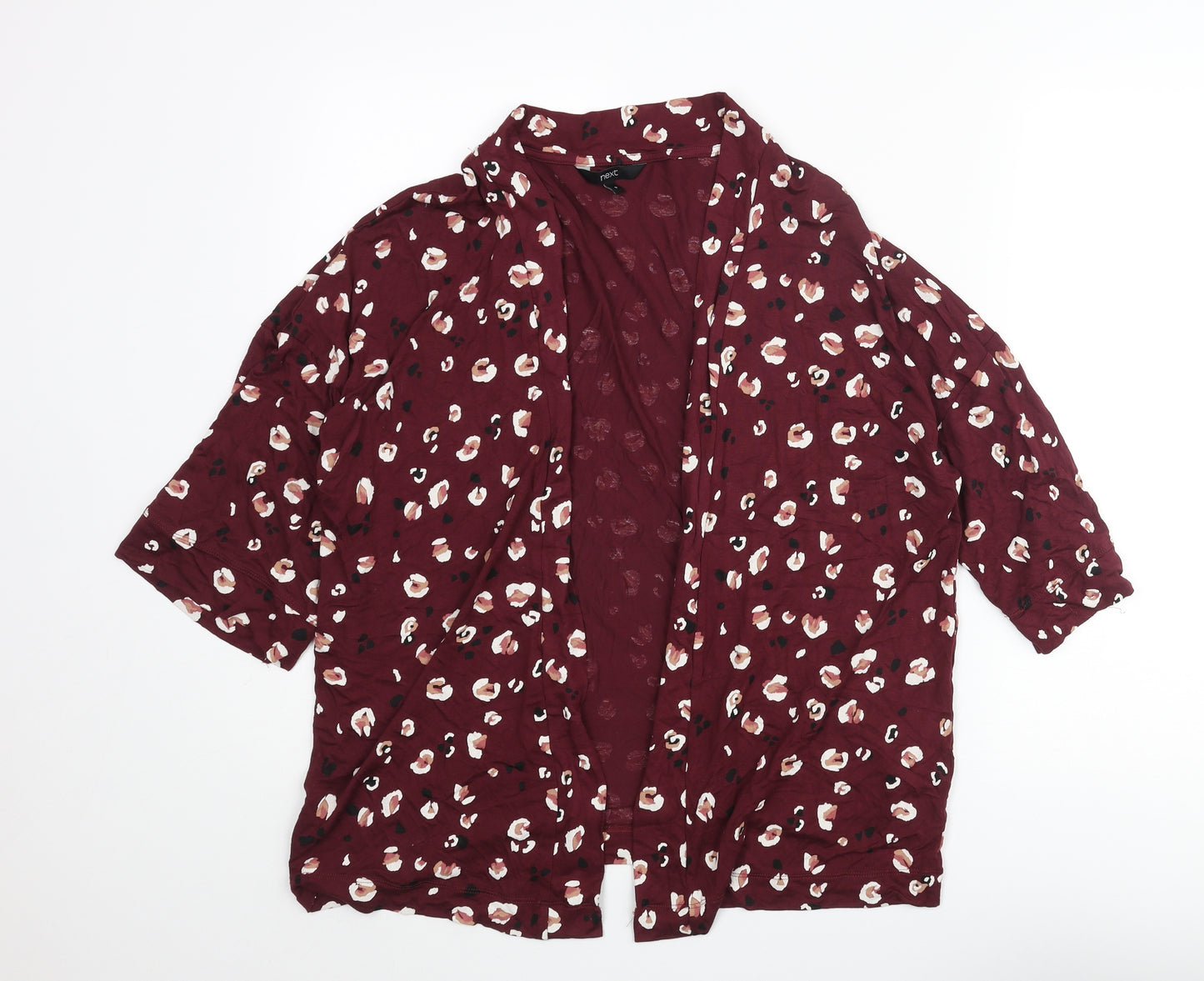 NEXT Womens Red Animal Print Viscose Kimono Blouse Size S V-Neck - Leopard Print
