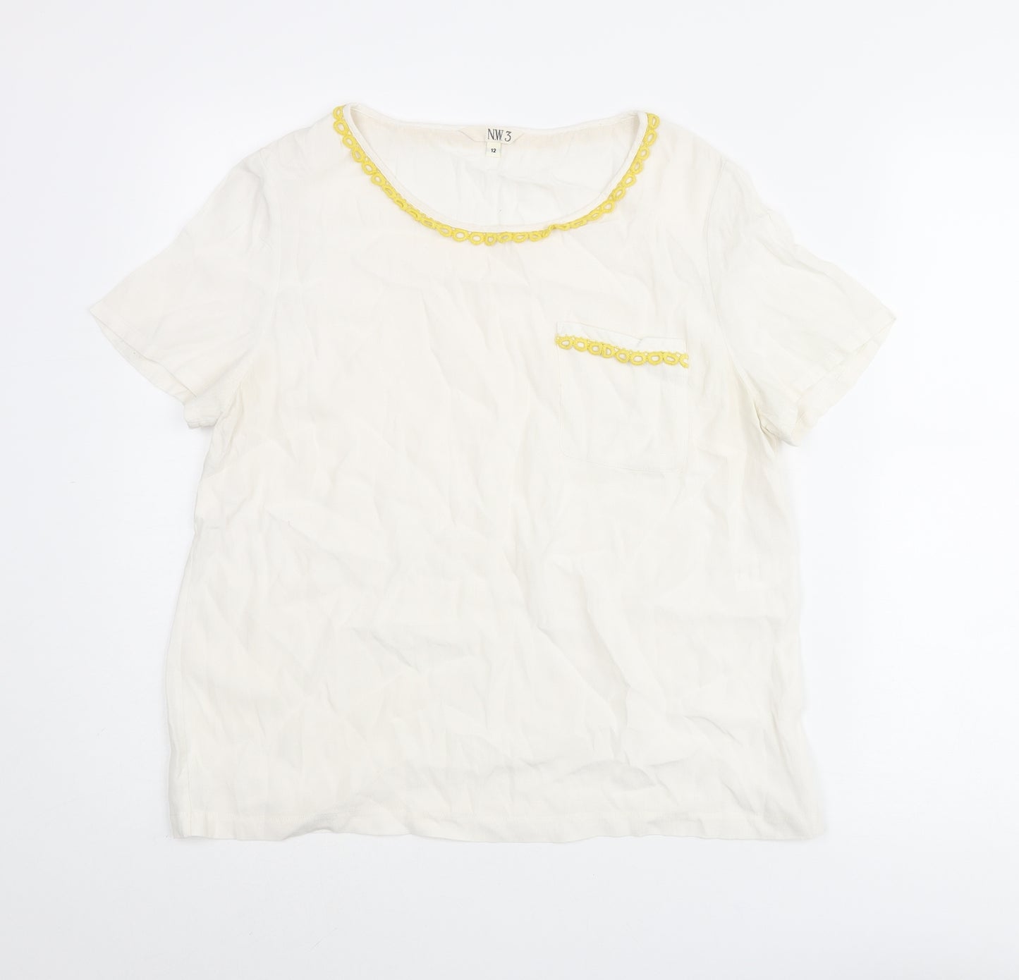 N.W.3 Womens Ivory Viscose Basic Blouse Size 12 Round Neck - Twim