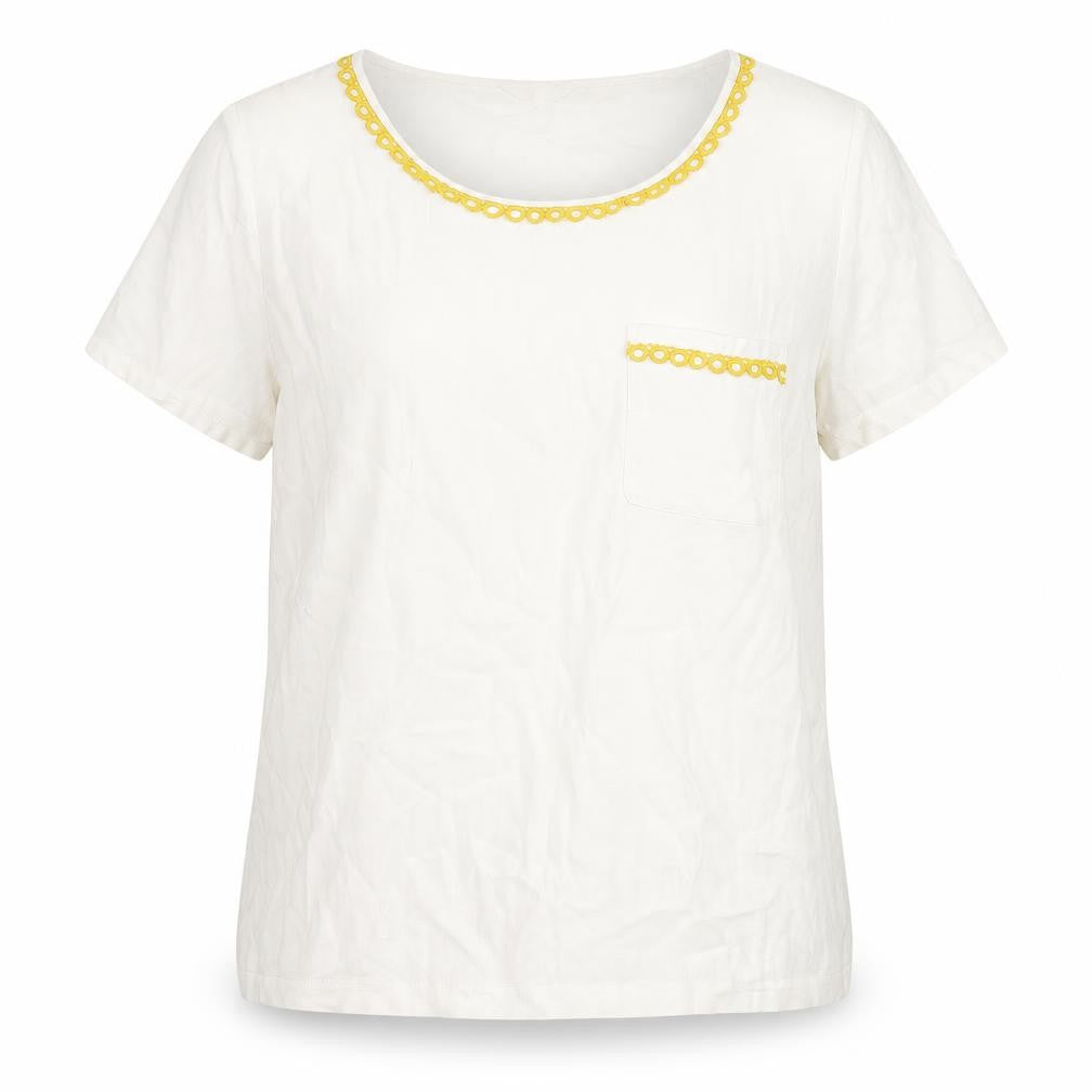 Front view of N.W.3 women’s ivory viscose basic blouse, size UK 12, round neck - twim