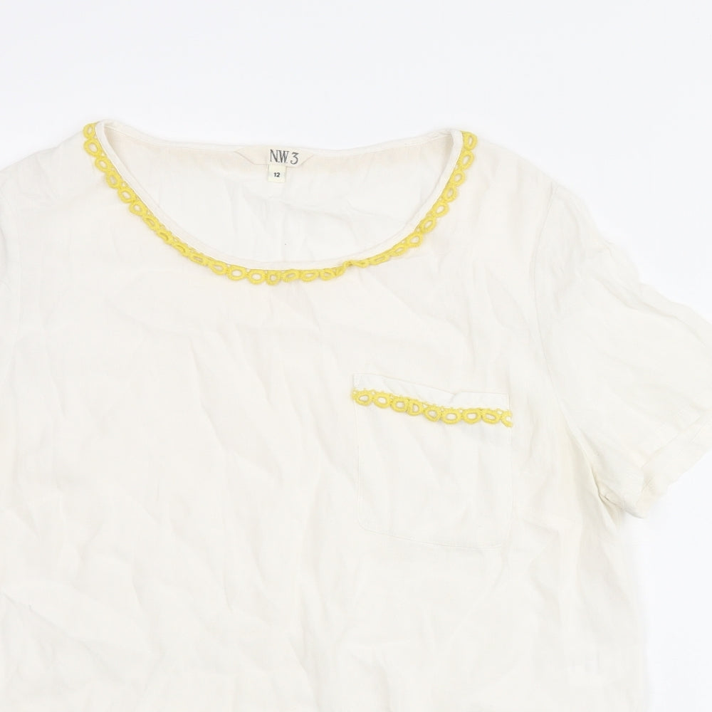 N.W.3 Womens Ivory Viscose Basic Blouse Size 12 Round Neck - Twim