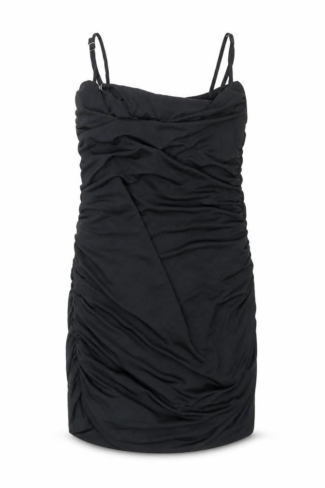 Front view of Oh Polly women’s black polyester mini, size UK 4, cowl neck pullover - rouched