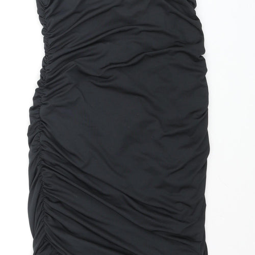Oh Polly Womens Black Polyester Mini Size 4 Cowl Neck Pullover - Rouched