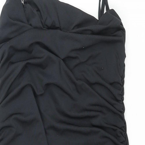 Oh Polly Womens Black Polyester Mini Size 4 Cowl Neck Pullover - Rouched