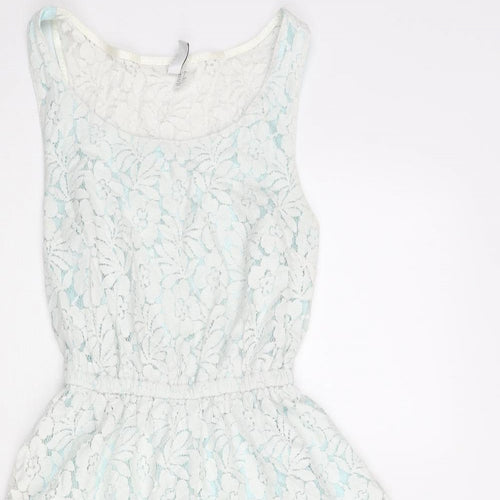 Divided by H&M Womens White Cotton A-Line Size 6 Scoop Neck Pullover - Floral Lace