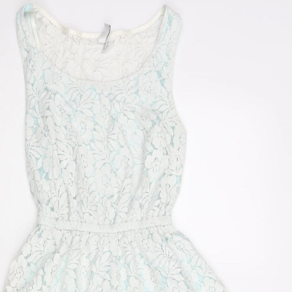Divided by H&M Womens White Cotton A-Line Size 6 Scoop Neck Pullover - Floral Lace
