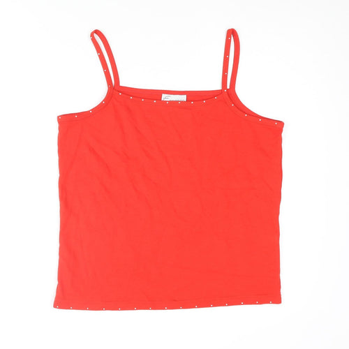 Emreco Womens Yellow Cotton Basic Tank Size 14 Square Neck - Rinestone Detail