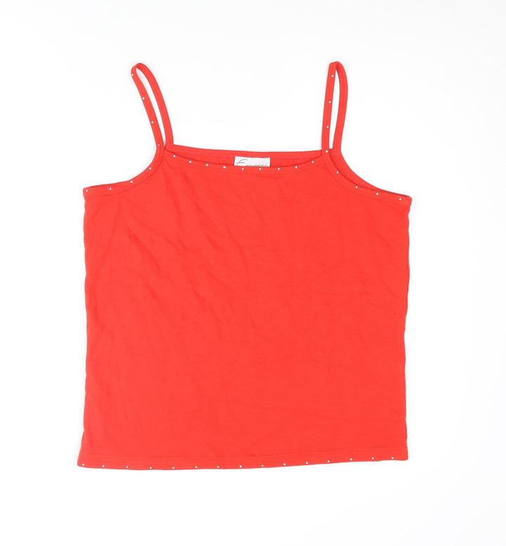 Emreco Womens Yellow Cotton Basic Tank Size 14 Square Neck - Rinestone Detail