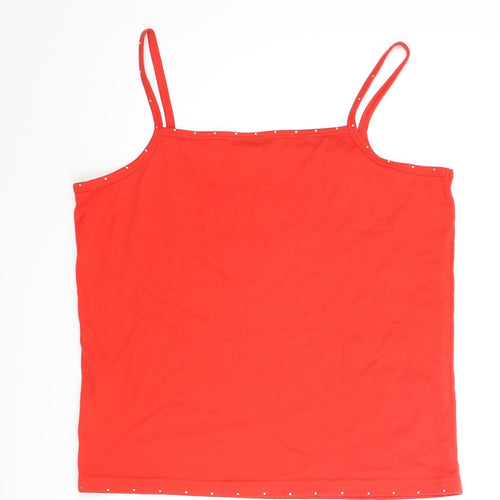 Emreco Womens Yellow Cotton Basic Tank Size 14 Square Neck - Rinestone Detail
