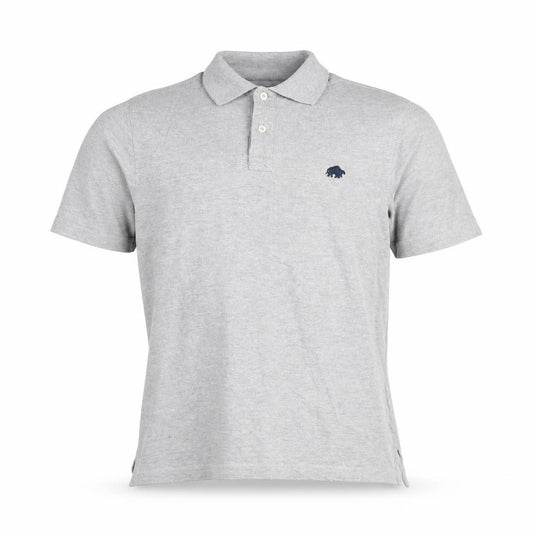 Front view of Raging Bull men’s grey cotton polo, size S, collared button