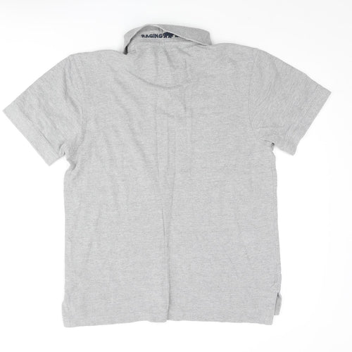 Raging Bull Mens Grey Cotton Polo Size S Collared Button