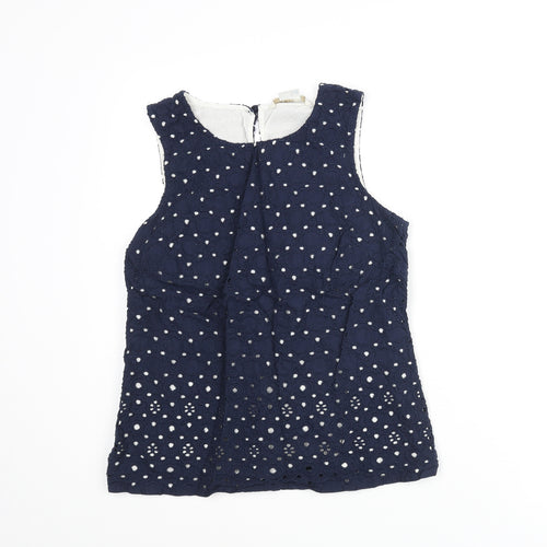 Boden Womens Blue Geometric Cotton Basic Blouse Size 8 Round Neck - Circle Embroidered