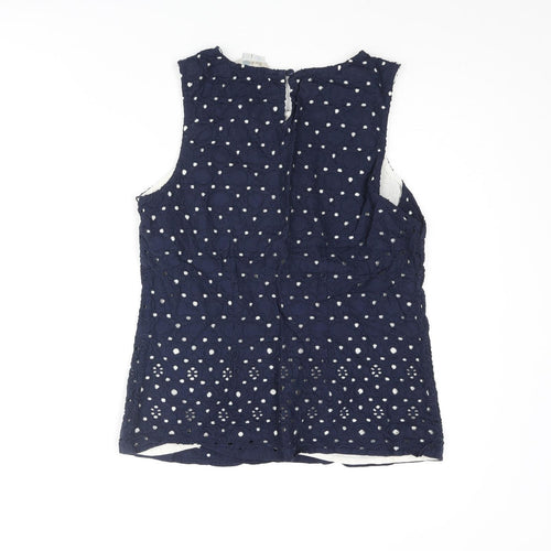 Boden Womens Blue Geometric Cotton Basic Blouse Size 8 Round Neck - Circle Embroidered