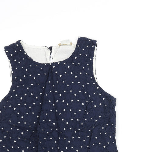 Boden Womens Blue Geometric Cotton Basic Blouse Size 8 Round Neck - Circle Embroidered
