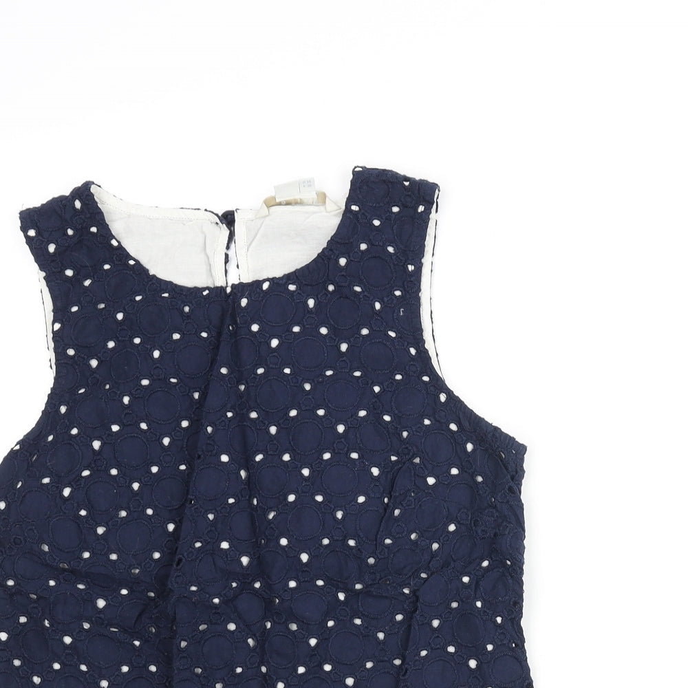 Boden Womens Blue Geometric Cotton Basic Blouse Size 8 Round Neck - Circle Embroidered