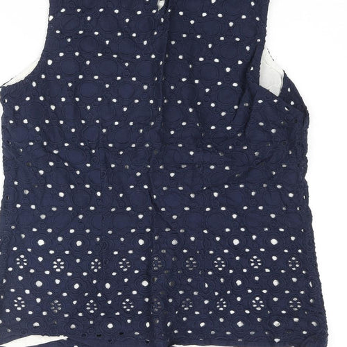 Boden Womens Blue Geometric Cotton Basic Blouse Size 8 Round Neck - Circle Embroidered