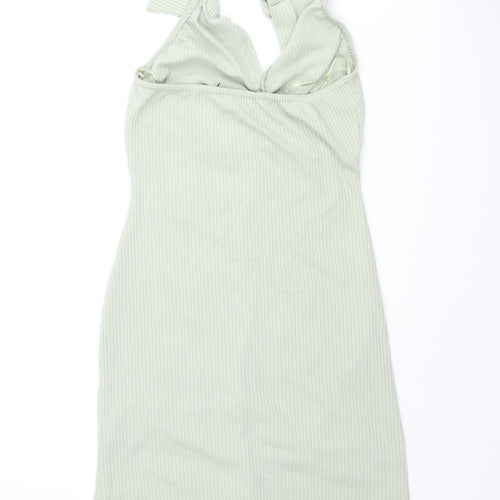 Pink Vanilla Womens Green Polyester Shirt Dress Size 8 Collared Button - Rouched Ribbed