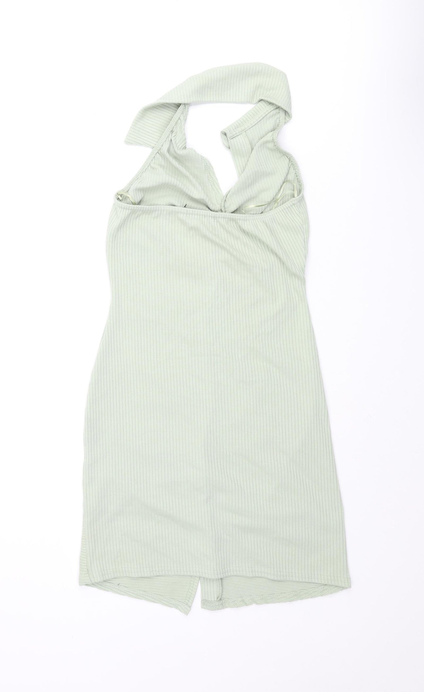 Pink Vanilla Womens Green Polyester Shirt Dress Size 8 Collared Button - Rouched Ribbed