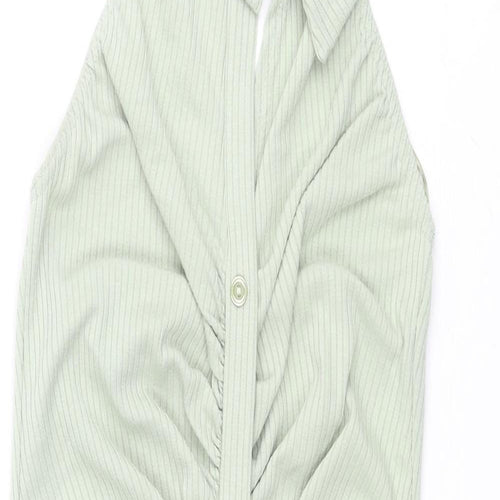 Pink Vanilla Womens Green Polyester Shirt Dress Size 8 Collared Button - Rouched Ribbed
