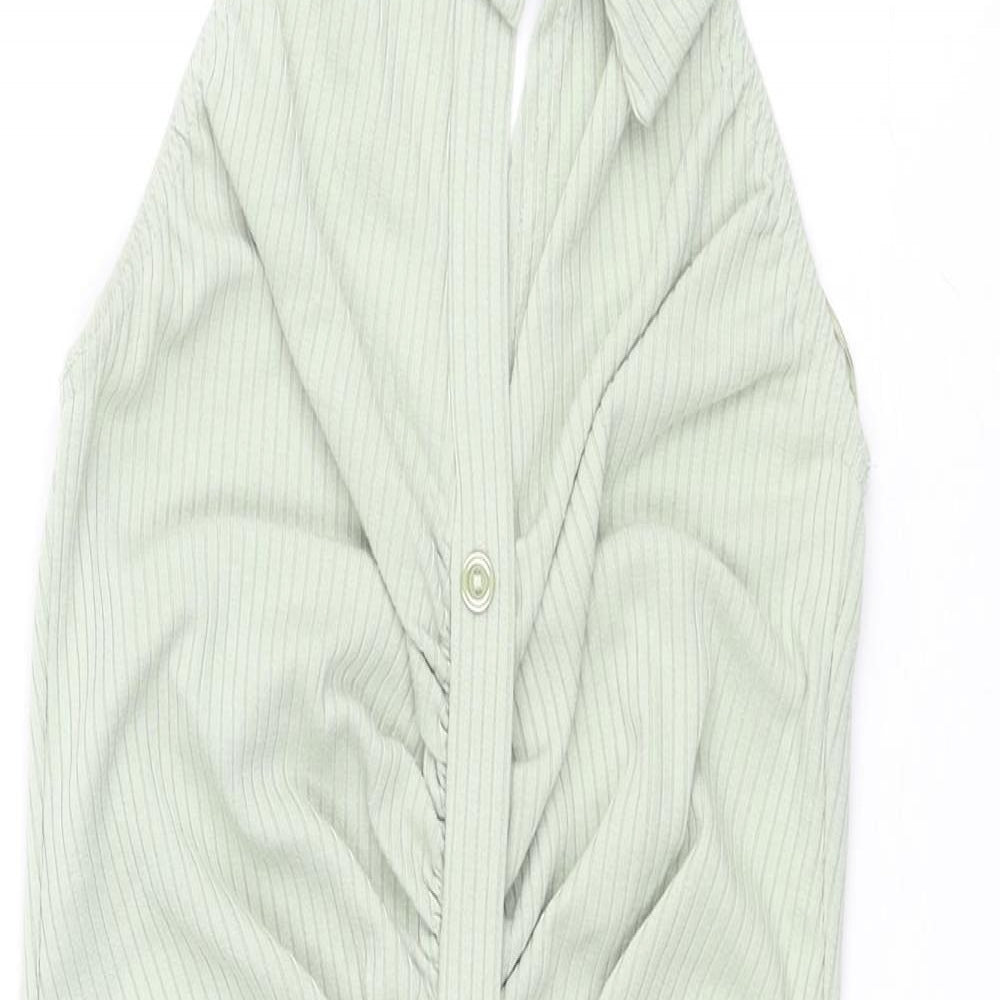 Pink Vanilla Womens Green Polyester Shirt Dress Size 8 Collared Button - Rouched Ribbed