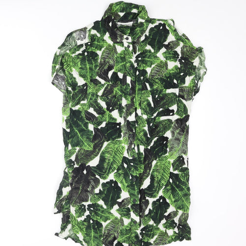 Topshop Womens Green Geometric Viscose Shirt Dress Size 10 Collared Button - Cold Shoulder