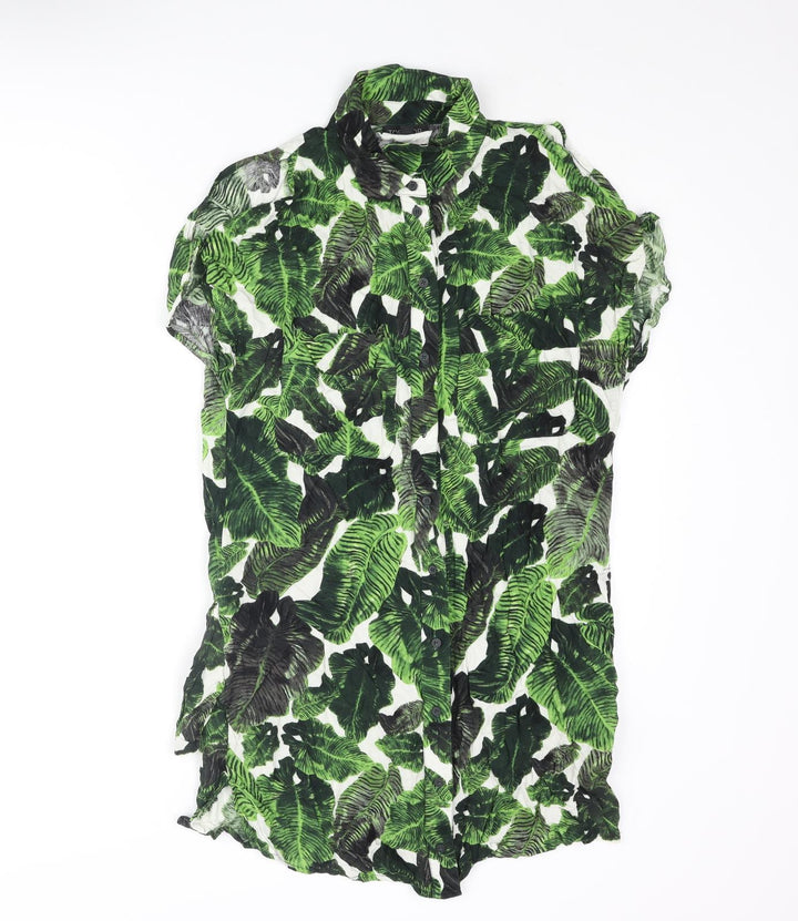 Topshop Womens Green Geometric Viscose Shirt Dress Size 10 Collared Button - Cold Shoulder