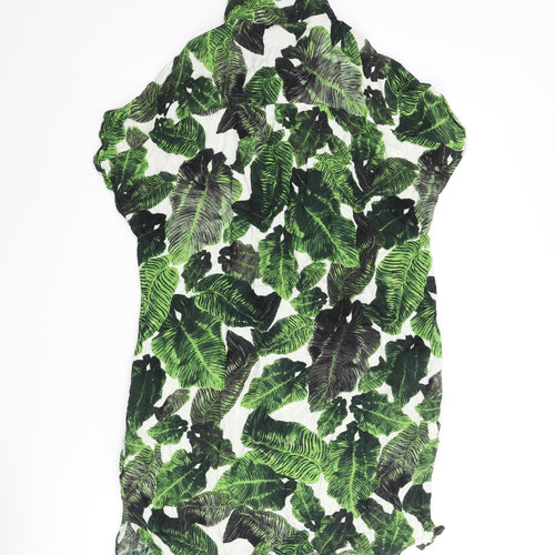 Topshop Womens Green Geometric Viscose Shirt Dress Size 10 Collared Button - Cold Shoulder