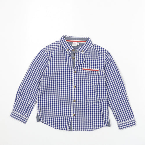 Mini Club Boys Blue Check Polyester Basic Button-Up Size 5-6 Years Collared Button