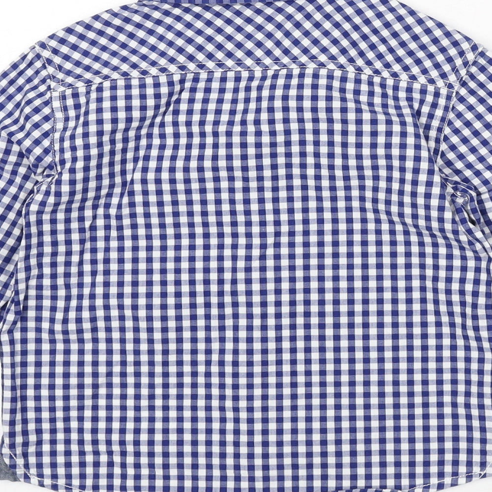 Mini Club Boys Blue Check Polyester Basic Button-Up Size 5-6 Years Collared Button