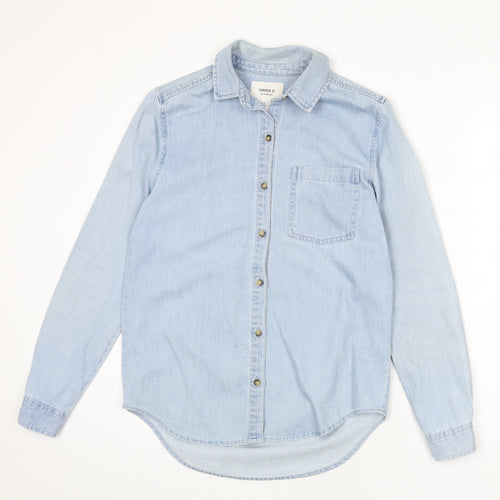 FOREVER 21 Womens Blue 100% Cotton Basic Button-Up Size S Collared