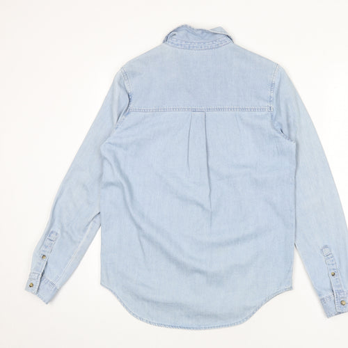 FOREVER 21 Womens Blue 100% Cotton Basic Button-Up Size S Collared