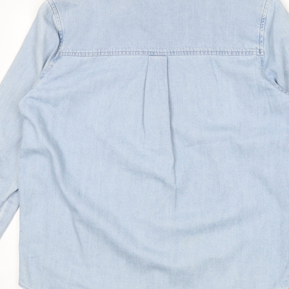 FOREVER 21 Womens Blue 100% Cotton Basic Button-Up Size S Collared