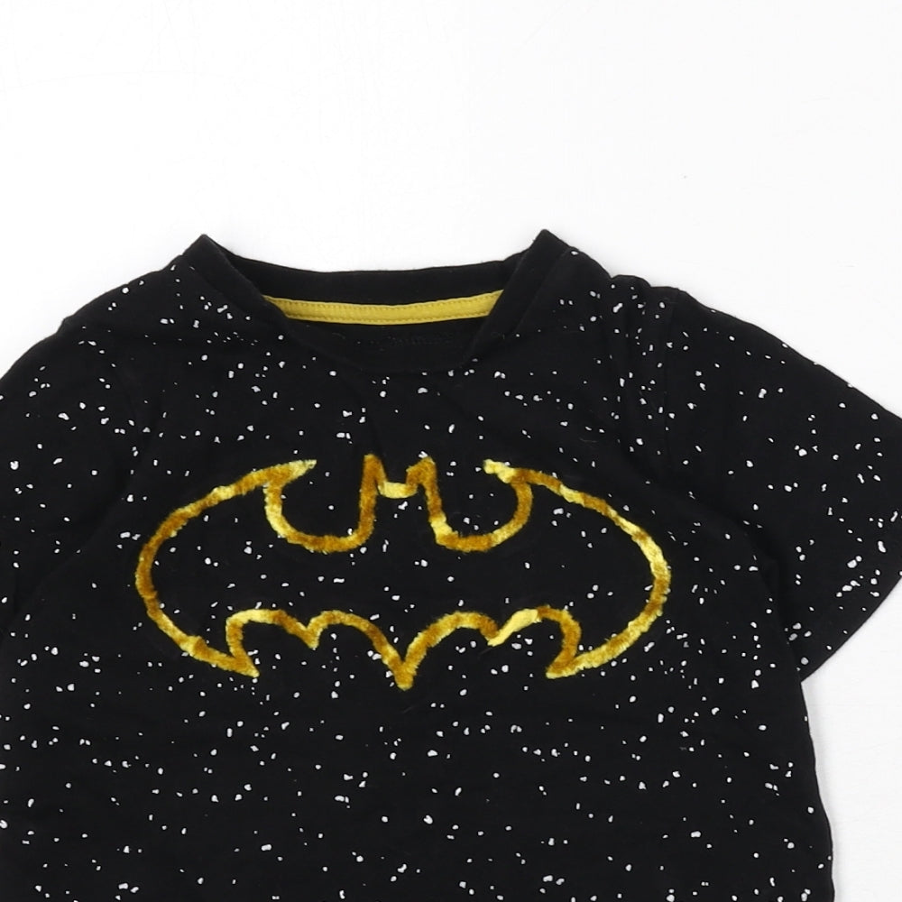 Batman Boys Black 100% Cotton Basic T-Shirt Size 4-5 Years Round Neck Pullover - Speckled Effect