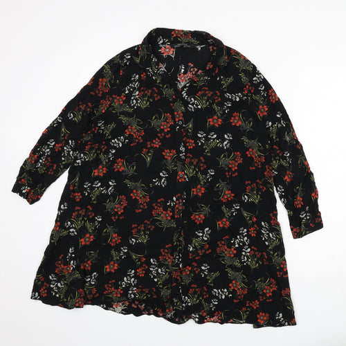 Zara Womens Black Floral Polyester Shirt Dress Size M Collared Button