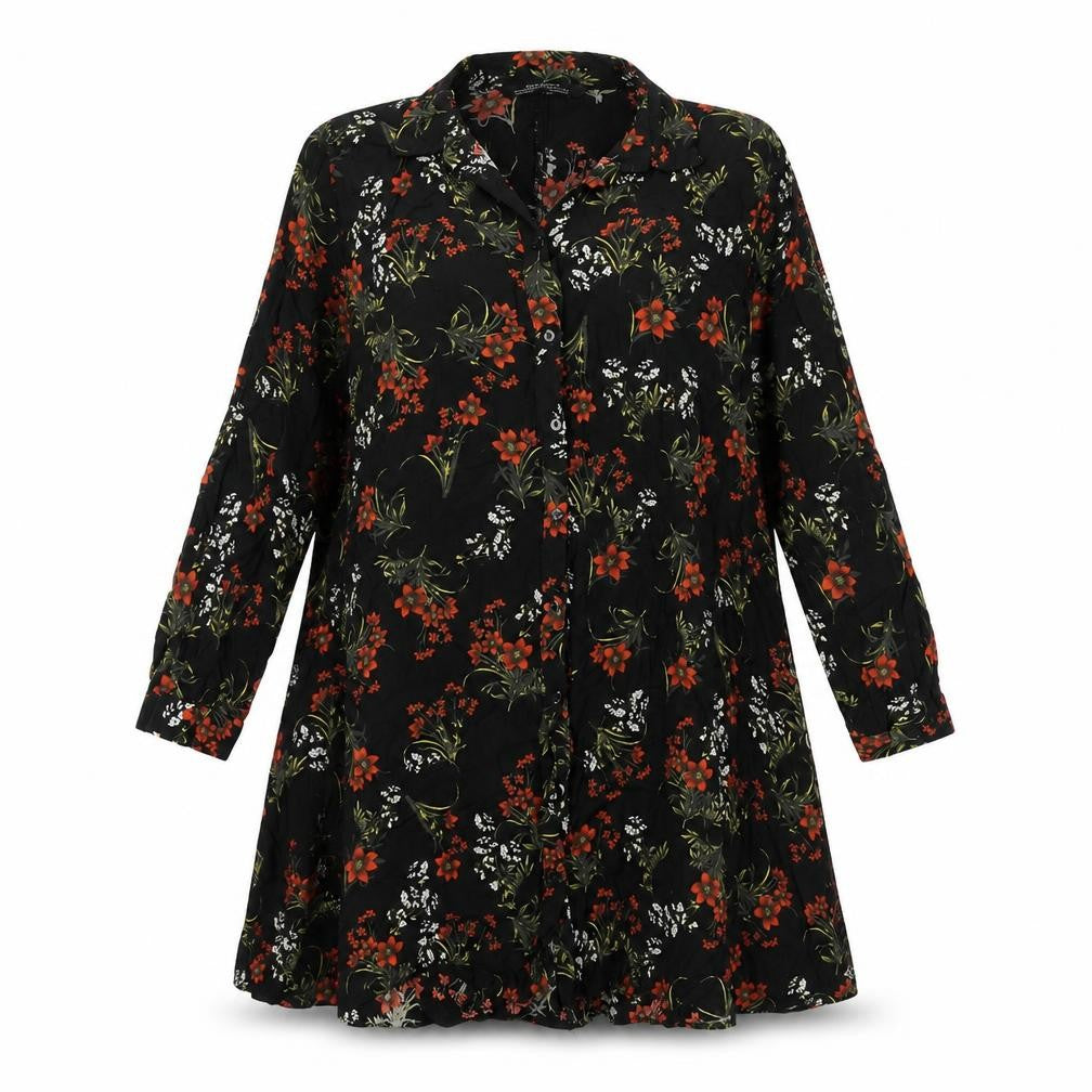 Zara Womens Black Floral Polyester Shirt Dress Size M Collared Button