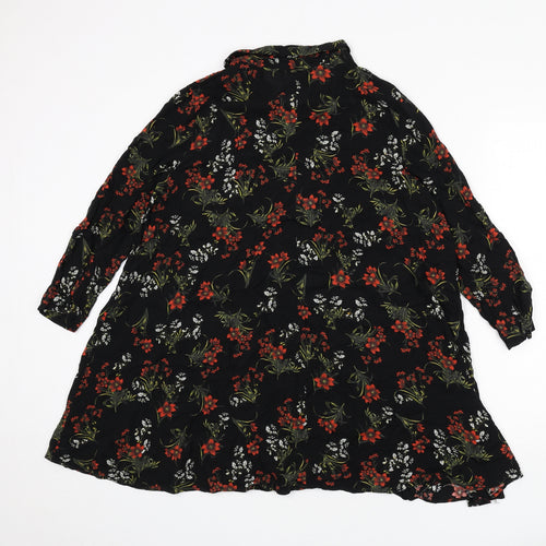 Zara Womens Black Floral Polyester Shirt Dress Size M Collared Button