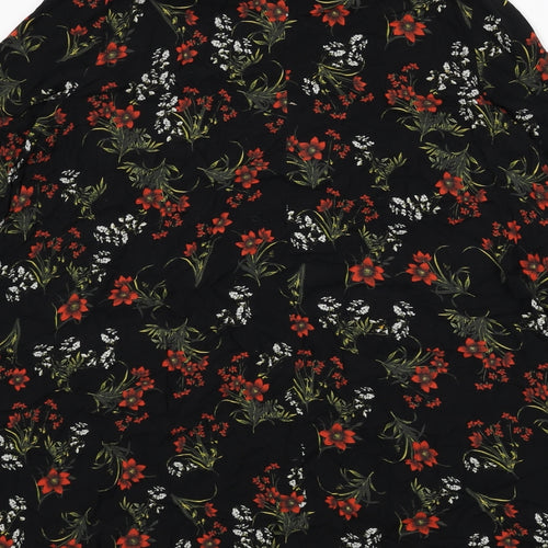 Zara Womens Black Floral Polyester Shirt Dress Size M Collared Button